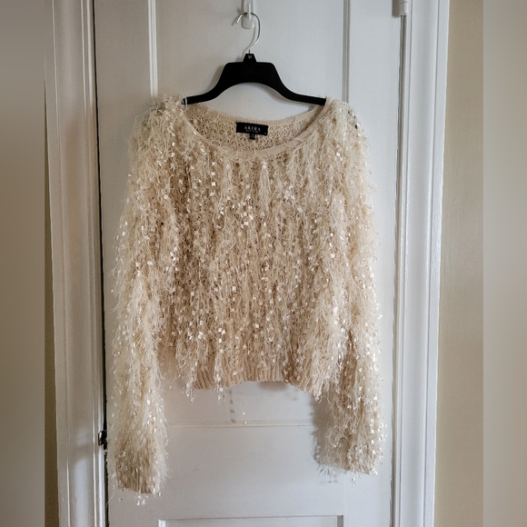 AKIRA Sweaters - Akira Cream Sequin Fringe Sweater